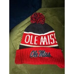 47 Brand‎ Ole Miss Rebels Knit Beanie Pom Hat Navy Red OSFA